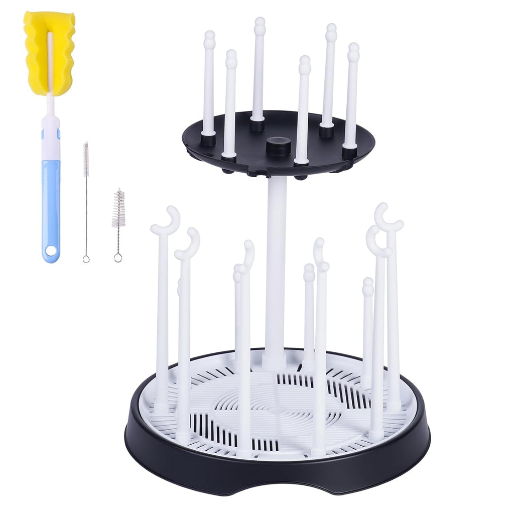 Baby Bottle Drying Rack,Double-Layer Bottle Drying Rack,Hold Up to 16 Baby Bottles,Suitable for Indoor, Kitchen, Living Room（Black and White）