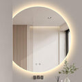 Bathroom Mirror, Vanity Mirror, Wall Mounted Mirror with LED Light and Demister Pad, 3-Color Dimmable Semi-Circle Mirror, Left/Right Cut(Right,35.4 * 39.4in/90 * 100cm)