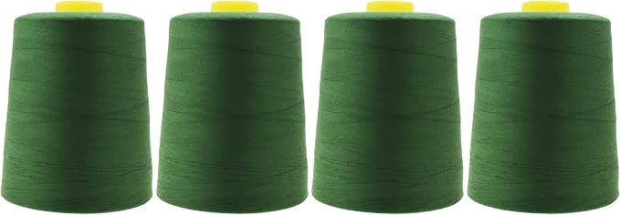 Mandala Crafts 4 Pack of Serger Threads Cones Spools - 20S/2 24000 Yards Polyester Hunter Green Threads for Sergers Machine and Overlock Quilting Sewing Machine