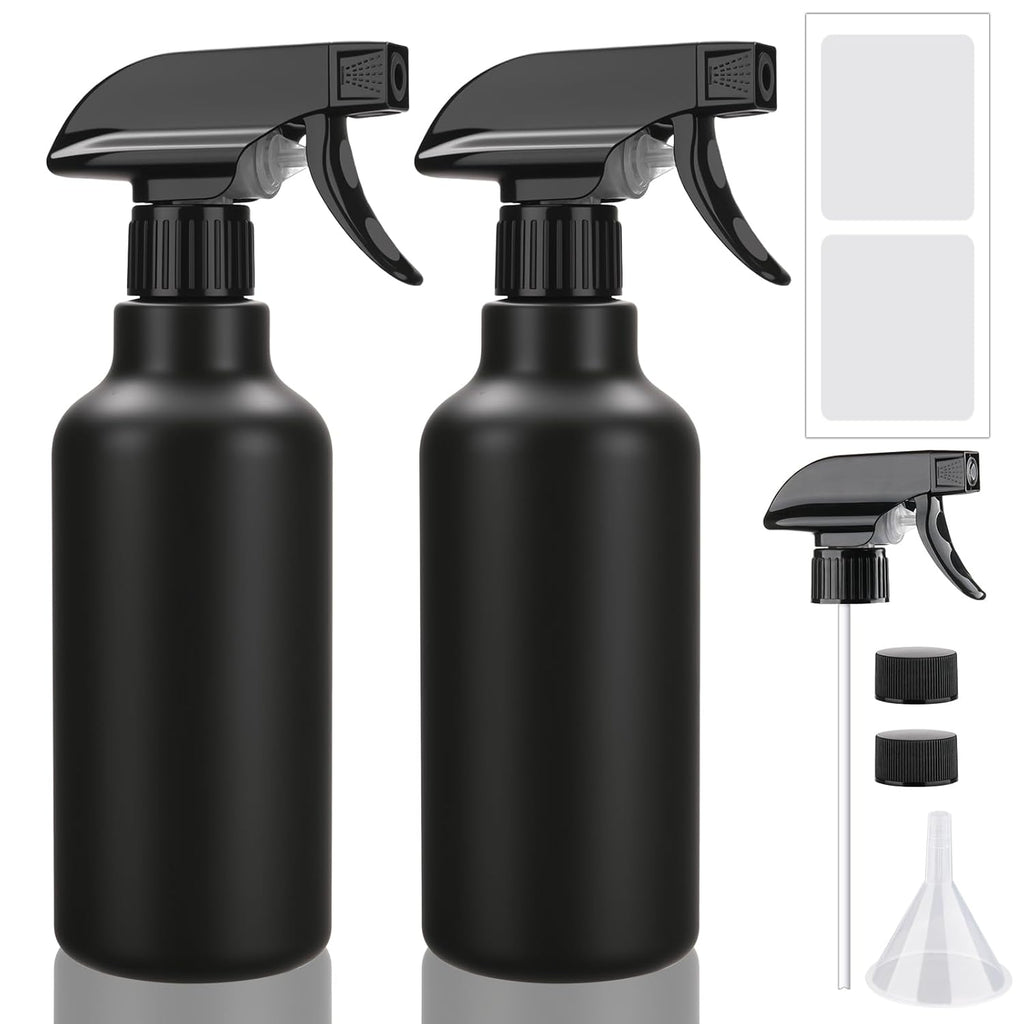 Spray Bottles 16.9oz/500ml Plastic Empty Spray Bottle for Hair Mist/Stream Spraying Heavy Duty Water Spray Bottles for Cleaning Solutions, Plants 2 Pack (Black)