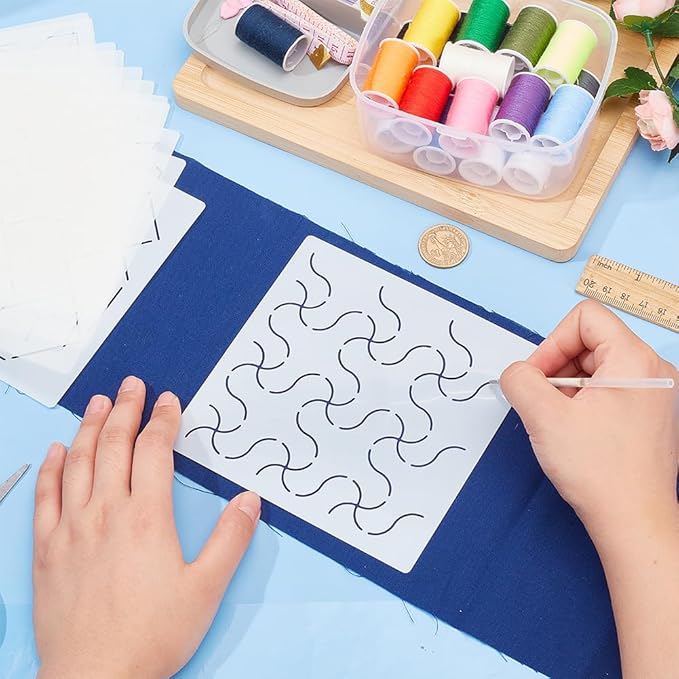 FREEBLOSS 12Pcs Sashiko Stencils Sashiko Embroidery PET Template Drawing Line Template for Hand Quilting Sashiko Patterns Templates Embroidery Stencils 5.5 * 5.5''