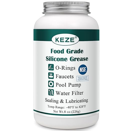 KEZE Pool Lube for O Ring Food Grade Waterproof Silicone Faucet Grease for Pool Filter Plumbing Plastic Parts Gasket Valve Rubber Seals Paste with Brush Top Can 8 OZ