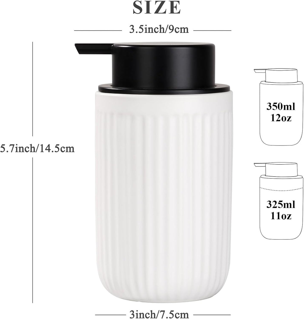 BosilunLife Dish Hand Soap Dispenser - White Liquid Pump soap Dispenser for Bathroom Decro 12oz Ceramic Kitchen Dish Dispenser with Rust-Proof Liquid Pump Modern Refillable Lotion Bottles