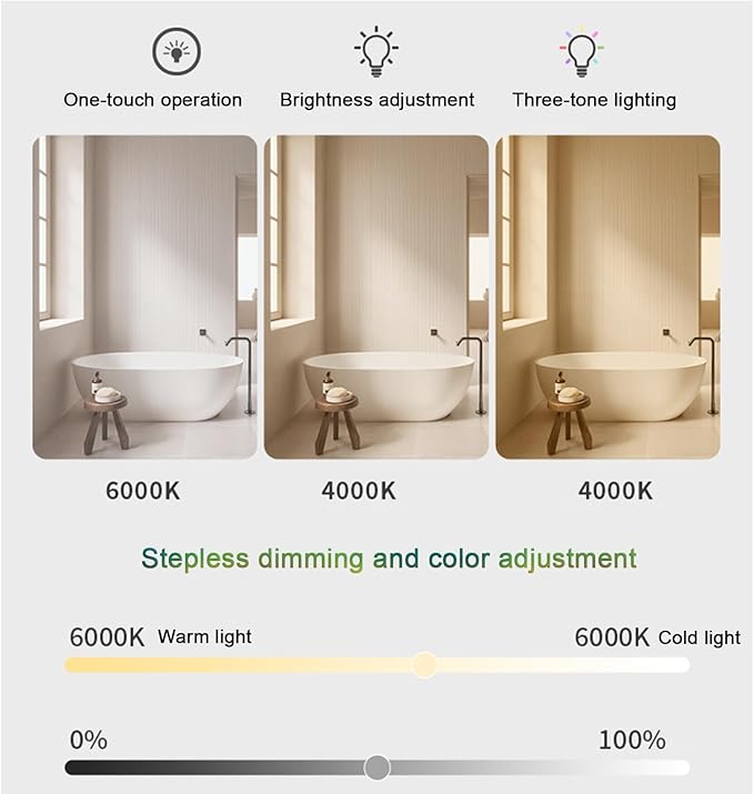 Bathroom Mirror with LED Lights，Bathroom Led Mirror ，LED Mirror for Bathroom，Backlit Bathroom Mirror ，with Touch Sensor/Demister pad，Shatterproof，Adjustable Lights(A,W75*H100cm/W29.5*W39.4IN)