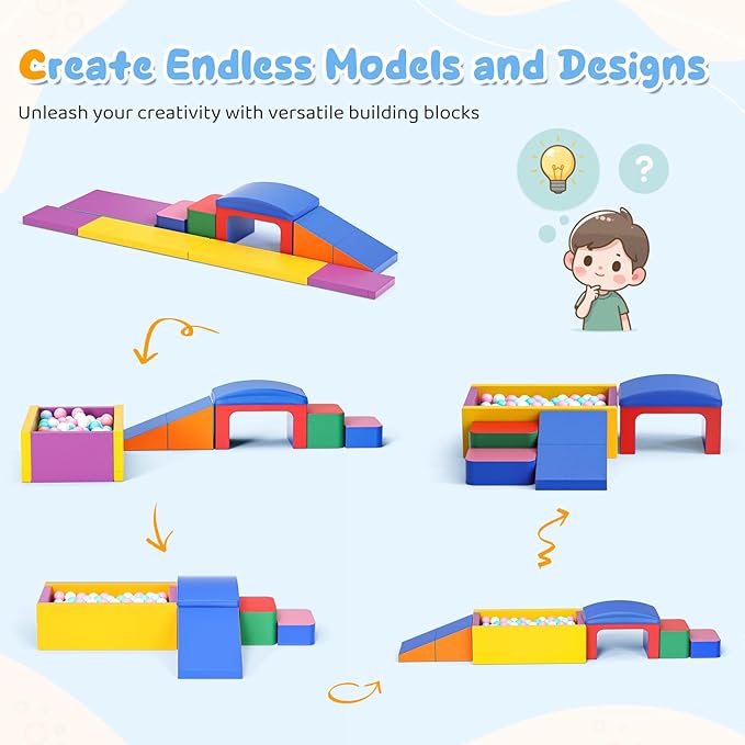 Lischwert Foam Climbing Blocks for Toddlers, Soft Play Ball Pit, Baby Climbing Blocks Soft Play Climbing for Toddlers with Foldable Block and Tunnel Indoor Climbing Toys for Toddler 1-3
