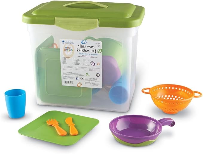 Learning Resources New Sprouts Classroom Kitchen Set - 45 Pieces, Ages 2+ Pretend Play Food for Toddlers, Preschool Learning Toys, Kitchen Play Toys for Kids