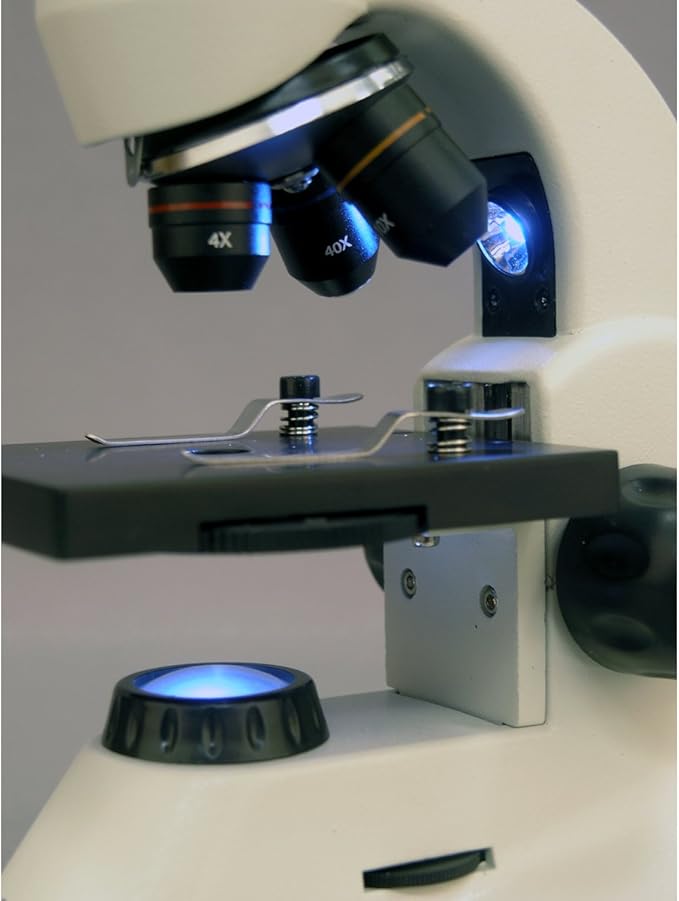 AmScope M120C-2L-PB10-E5 Digital Microscope, WF10x and WF25x Eyepieces, 40x-1000x Magnification, Brightfield, Upper and Lower LED Illumination, Plain Stage, Includes Blank and Prepared Slides, 5MP Camera and Software