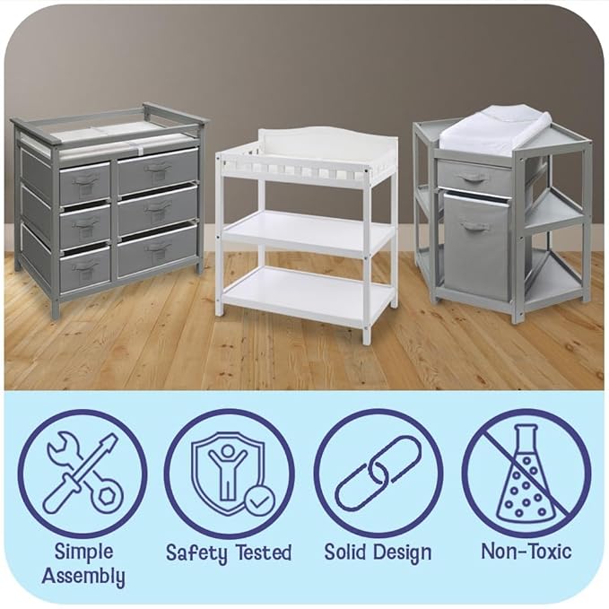 Badger Basket Baby Changing Table with Pad & Shelves - Wooden Changing Table with Storage - Nursery Change Table for Diapers & Baby Essentials, White