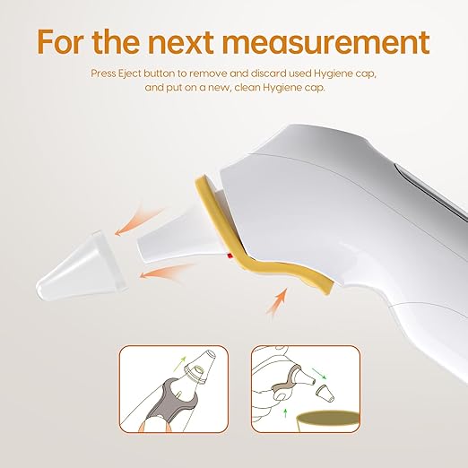 Ear Thermometer, Highly Accurate Ear Thermometer for Kids, Adults and Babies, 30 Memory Recall, 1s Result and 3-Color Fever Alert, with 24 Disposable Probe Covers, Yellow