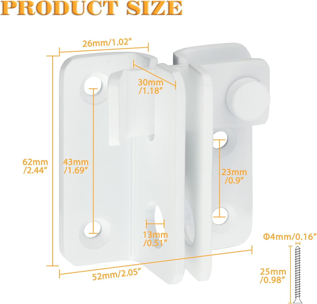 Alise Flip Latch Gate Latches Slide Bolt Latch Safety Door Lock Catch for Barn Cabinet Pet Cage Garden Bathroom Garage Window Sliding Door,Stainless Steel White Finish MS3006R-W