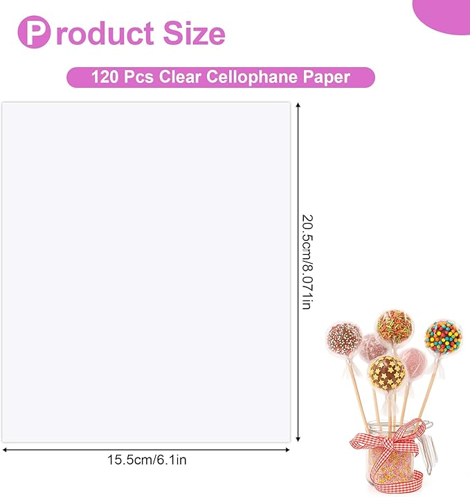 PEASUG 120 PCS Clear Cellophane Wrap, Cellophane Sheets, 6x8 Inches Cello Sheets, Clear Wrapping Paper or DIY Crafts Project, Art, Lights, Window Decoration
