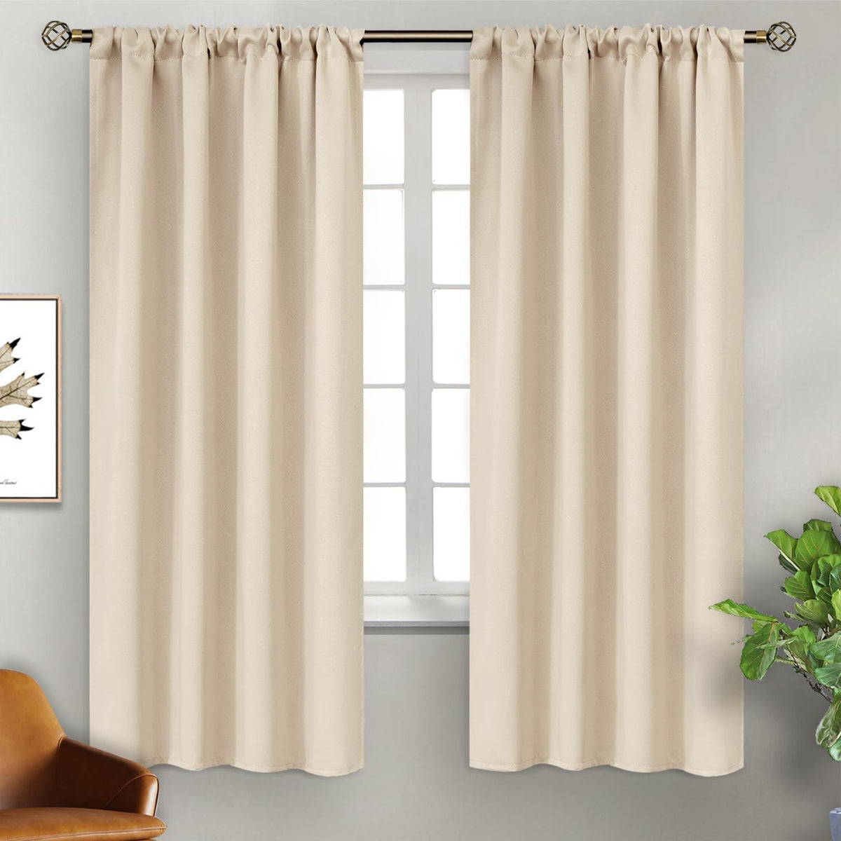 BGment Champagne Blackout Curtains for Bedroom 63 Inches Long - Thermal Insulated Room Darkening Curtain for Living Room, 52 x 63 Inch, 2 Panels