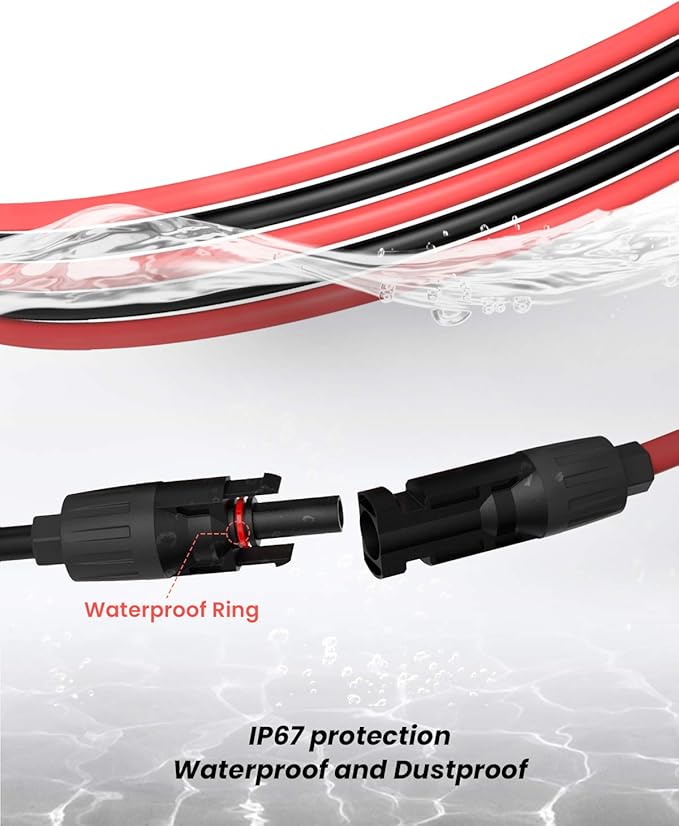 BougeRV 60 Feet 10AWG Solar Extension Cable with Female and Male Connector with Extra Pair of Connectors Solar Panel Adaptor Kit Tool (60FT Red + 60FT Black)