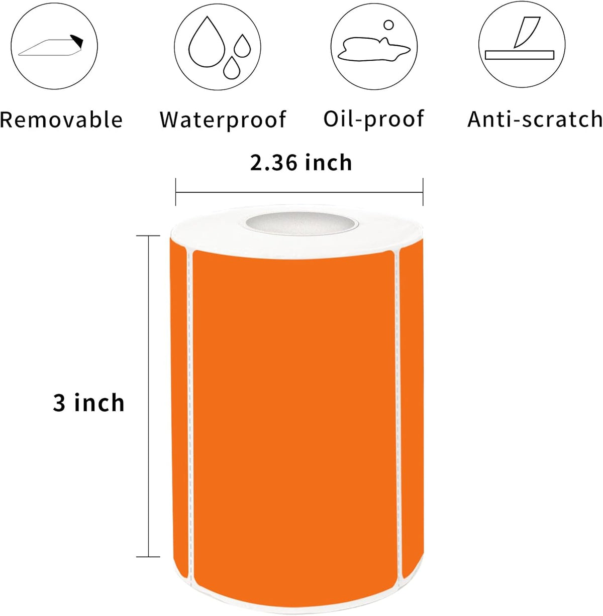 2×3 Inch Orange Removable Thermal Labels,Writeable,Removable,Thermally Printable,300 Sheets per Roll with Perforated Lines