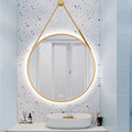 JSLJDM 500X500 mm Illuminated Backlit LED Bathroom Mirror, Wall Mounted Multifunction Bathroom Vanity Mirror with Lights and Demister Pad, Energy-Saving Illuminated Smart Mirror 50cm/19.8in Gold