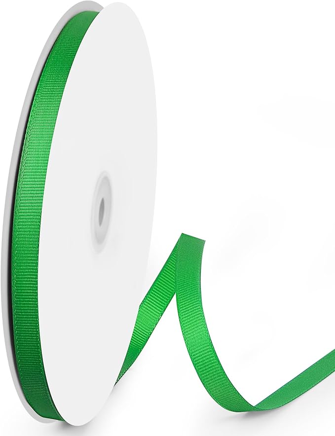 100 Yards 3/8 inch Grosgrain Ribbon, Solid Color Fabric Ribbon Perfect for Gift Wrapping, Wedding, Handmade Bows, Floral Bouquets and Party Decoration(Green)