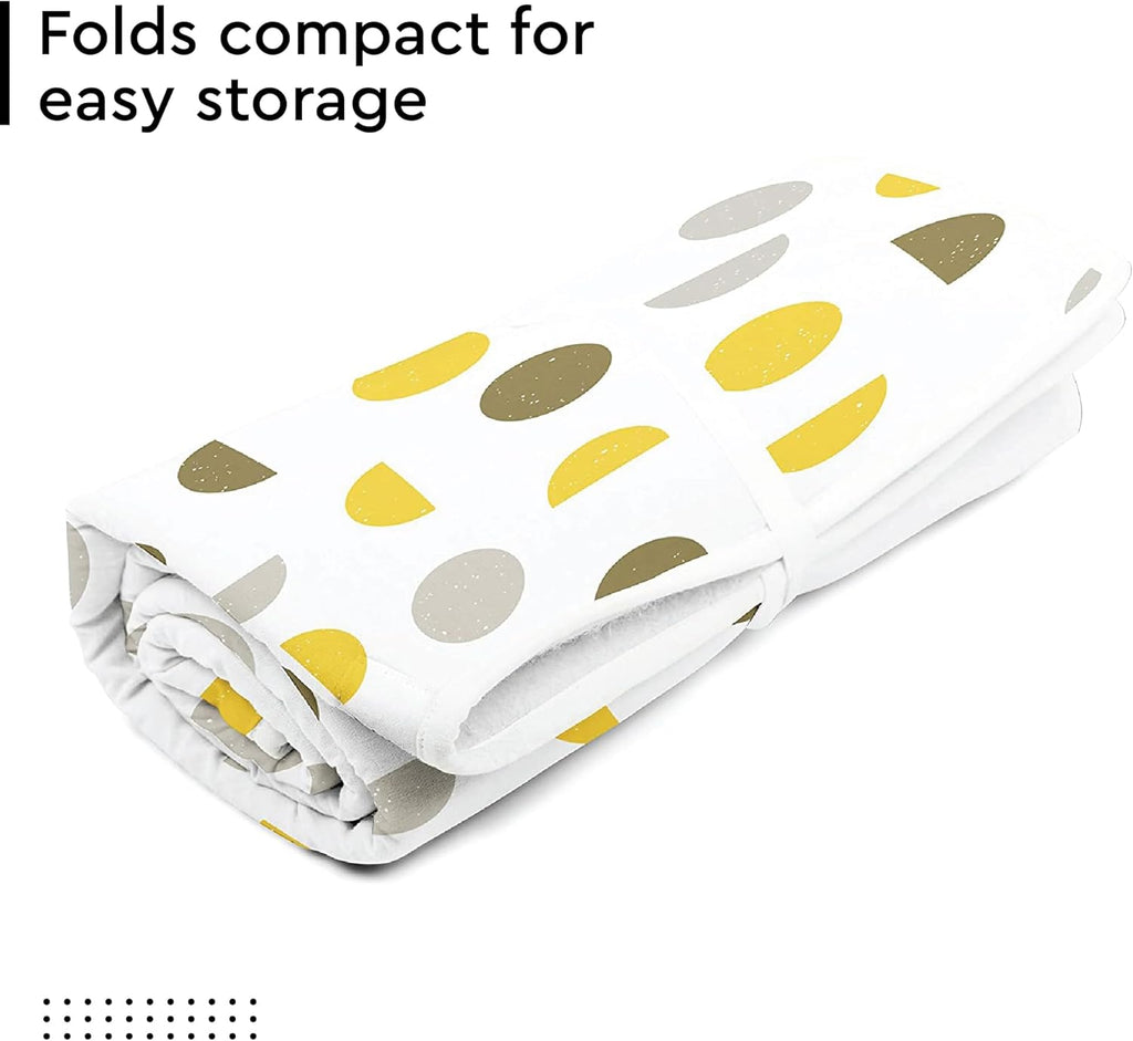 Encasa XO Ironing Mat/Pad (Large 48"x28") with 3mm Padding & Silicone Iron Rest for Steam Pressing on Tabletop or Bed - Heat Resistant, Portable, Quilting & Travel Blanket - Yellow Moon