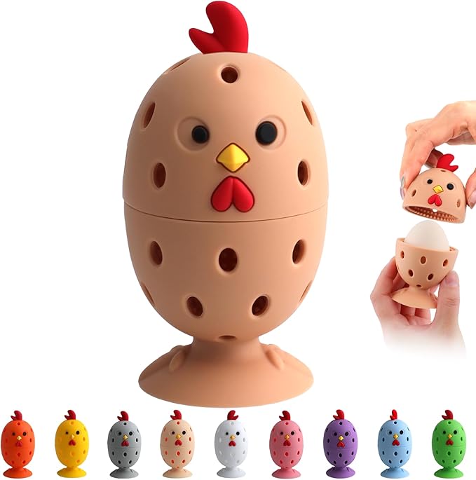 Egg Brush Cleaner, Egg Cleaner Scrubber for Fresh Eggs, Cute Chick Shaped Silicone Egg Washer, Reusable Multipurpose Washing Egg Tool for Fruits and Vegetables(Brown,1 Set)