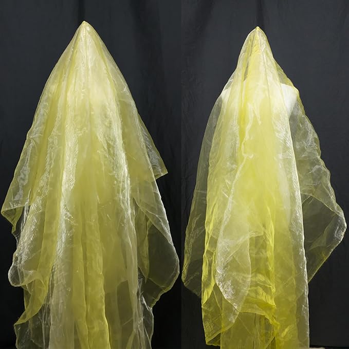 Two-Tone Iridescent Holographic Organza Fabric - 5.5 Yards by The Yard | Lightweight Sheer Tulle | for Wedding Dresses, Party Decor, DIY Crafts, Shiny Backdrops(Shimmery ICY Yellow)