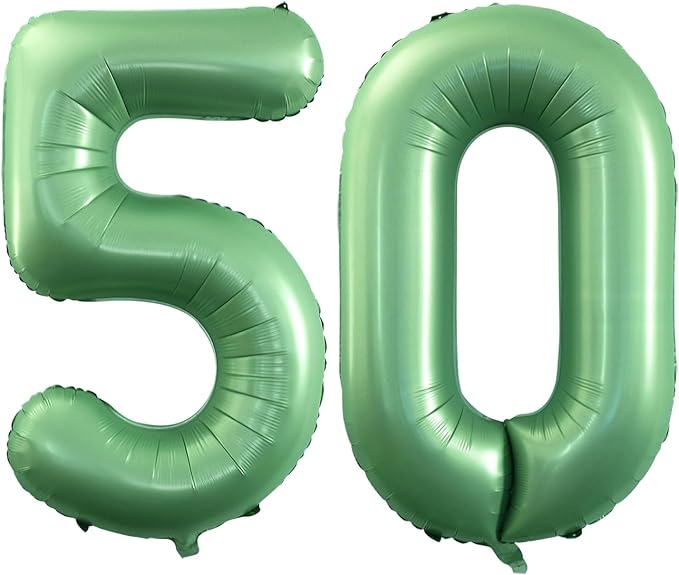 GOER Number 50 Balloons for 50th Birthday Party Decorations,42 Inch Jumbo Foil Helium Balloons for 50th Anniversary (Sage Green)