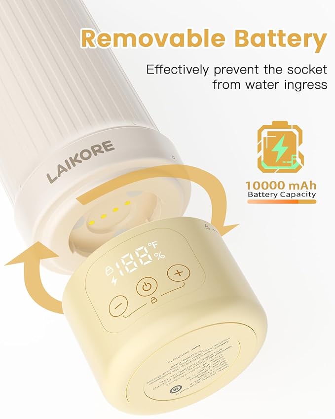 Portable Baby Bottle Warmer for Travel – 17oz Cordless Milk Warmer with Detachable Battery, USB Rechargeable Breast Milk Warmer, Baby Bottle Heater for Home and On-The-Go Use
