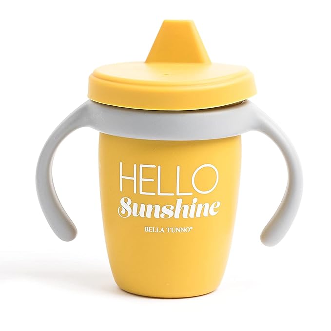 Sippy Cup by Bella Tunno, Silicone Training Cup with Transition Handles for Infants, Toddlers & Kids, Babies 6-12 Months & Toddlers 1-3 Years, Boys & Girls, Hello Sunshine, 8 oz