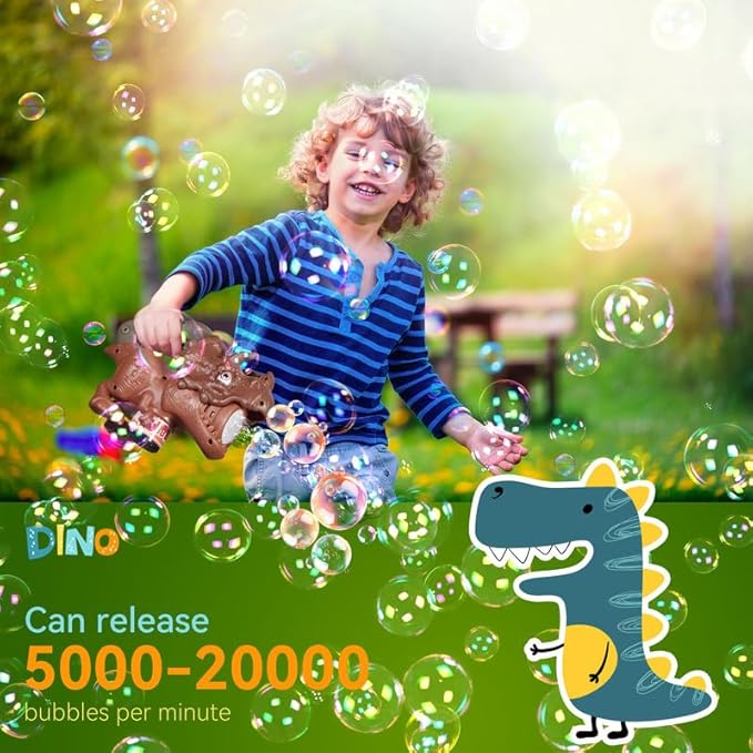 Dinosaur Bubble Machine with Colorful Lighting for Kids Automatic Handheld Dinosaur Bubble Toy 20000+ Big Bubbles Per Minute Bubbles Toy for Outdoor Parties Yard Fun Kids Gift Triceratops Blue
