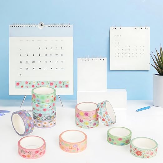 12 Rolls Sunflower Washi Tape Set, Floral Botanical Writable Masking Tapes, Cute Spring Colored Adhesive Tapes for DIY Art Crafts, Gift Wrapping, Scrapbook, School Supplies, Painters, Planners 16.4Ft