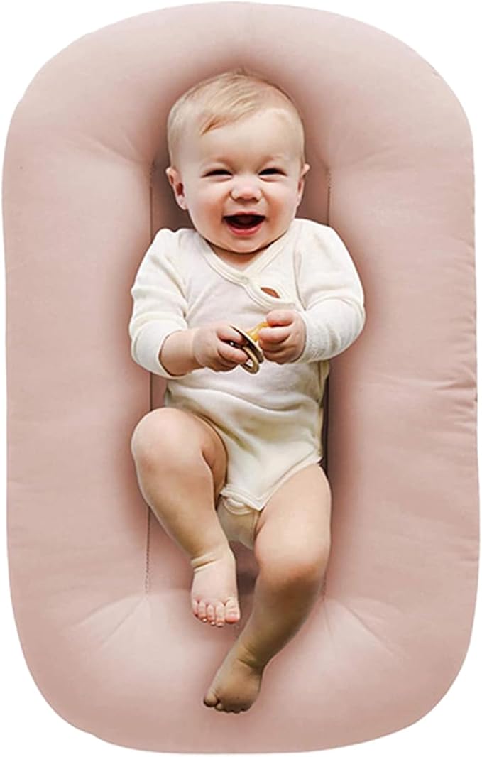 Baby Lounger, Baby Lounger for Newborn 0-12 Months, Portable Infant Lounger Soft Cotton Breathable for Home & Travel (Pink)
