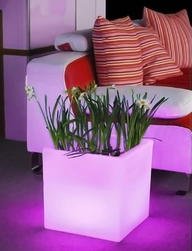 Mr.Go 16-inch SEMI-Storage LED Light Cube, Rechargeable RGB Color Changing Glowing Cube Cabinet Container End Table Ice Bucket Flower Pot Planter