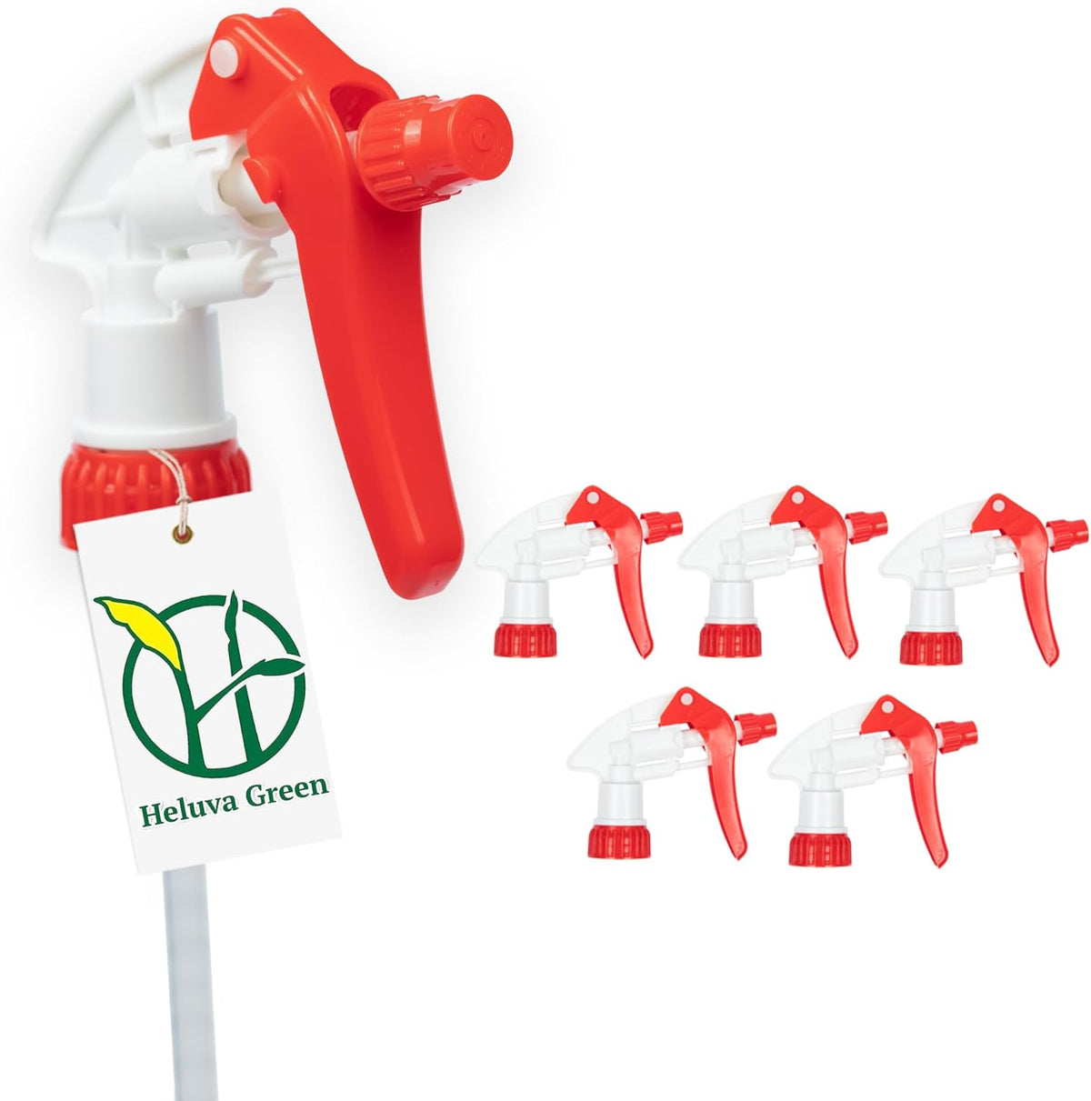 Heluva Green Spray Bottle Nozzle Replacement, Bottle Tops Only - Sprayer Nozzle Triggers for Heavy Duty, Commercial, Home Cleaning Solutions - Fits 8,16,24,32 oz Plastic & Glass Bottles, Red 6 Pack