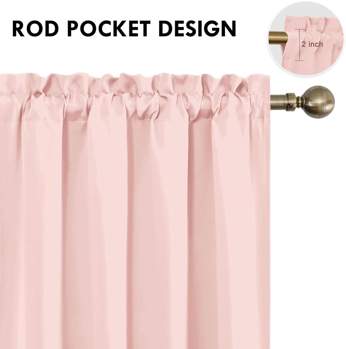 DWCN Blackout Curtains – Thermal Insulated, Energy Saving & Noise Reducing Bedroom and Living Room Curtains, Blush Pink, W 52x L 84 Inch, Set of 2 Rod Pocket Curtain Panels