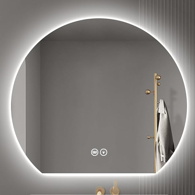 Bathroom Mirror with 3 Colour LED Lights, Wall Mounted Bathroom Vanity Mirror, Demister Heat Pad/Dimming Function/Touch Switch Smart Mirror(A,43.3"x38.9"/110x99cm)