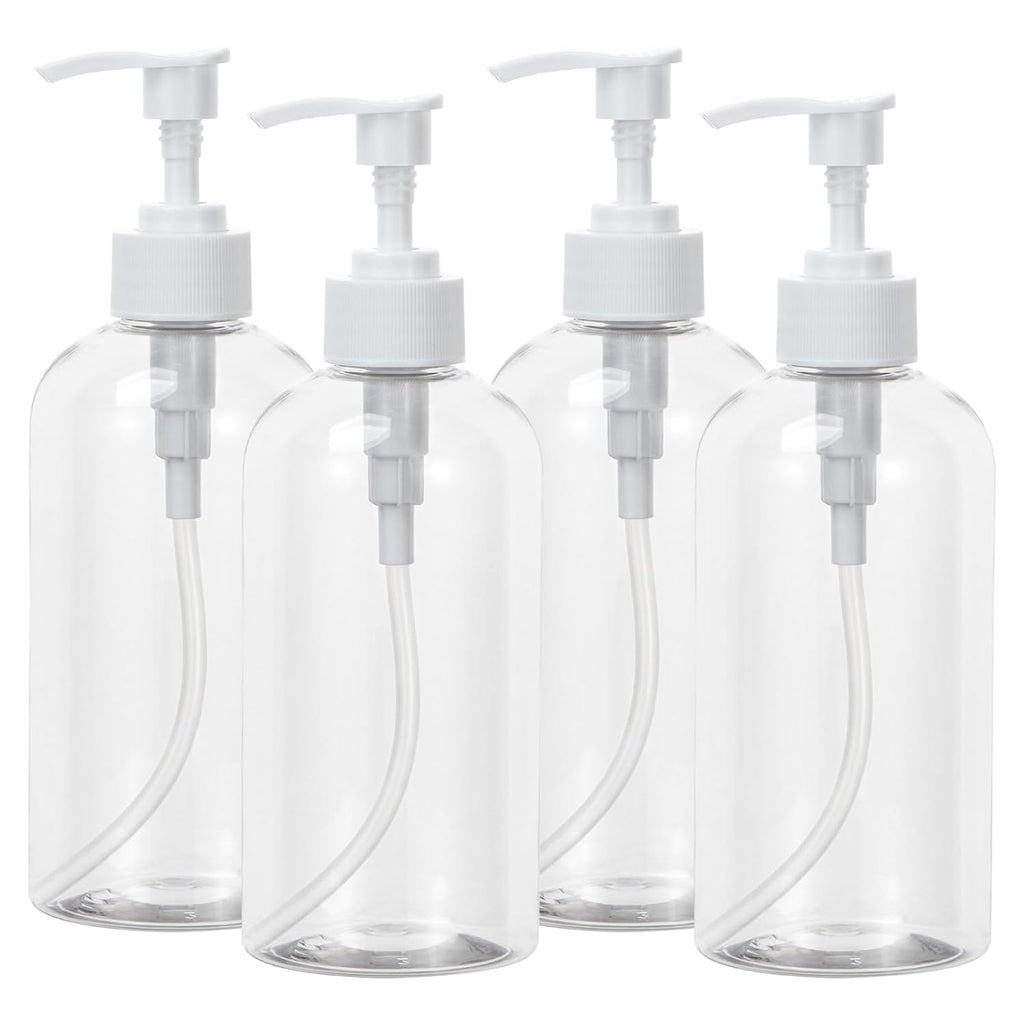 Yebeauty Soap Dispenser, 4 Pack 13.5oz/400ml Empty Refillable Pump Bottle Modern Liquid Plastic Shampoo and Conditioner Bottles Large Body Wash Dispenser for Shower, Clear