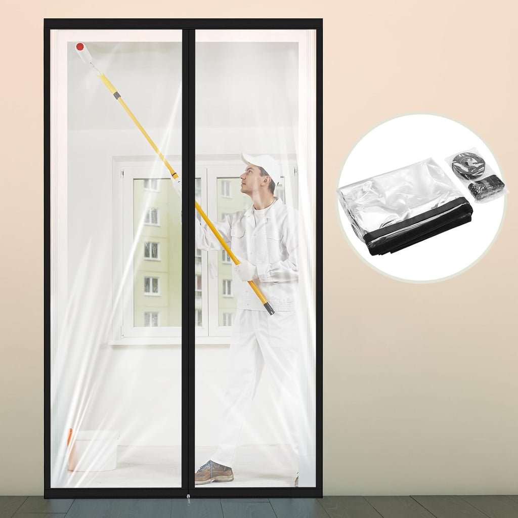 Amylove Zipper 38 x 83 Inch Dust Barrier Door Kit Construction Door Barrier 3 x 7 ft Reusable Plastic Curtain Cover Containment Standard Doorway Temporary Wall Screen Sheeting for Bathroom Hallway