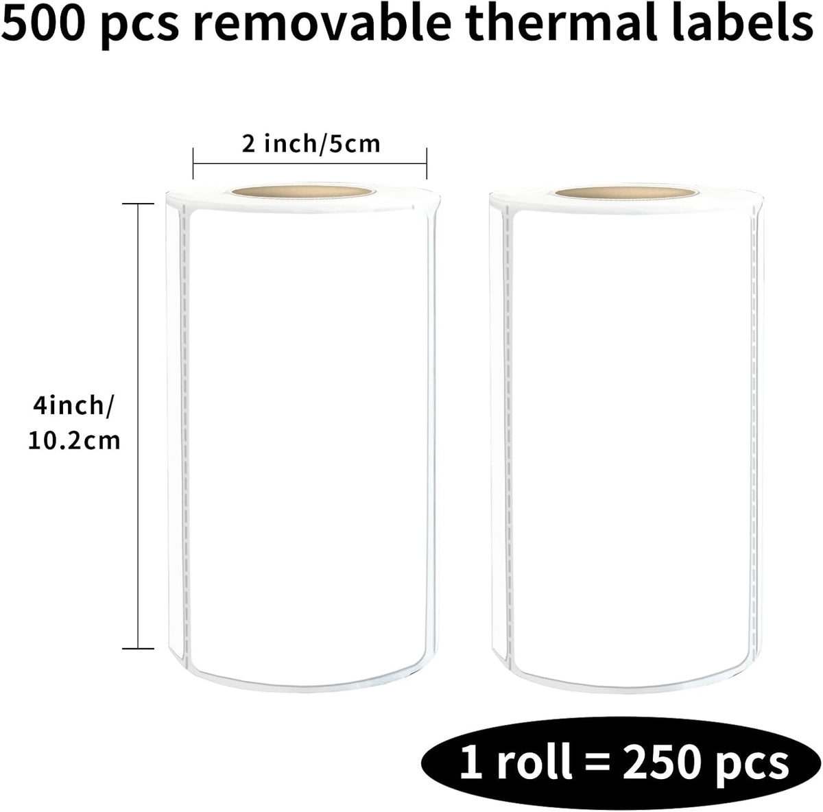 2×4 Inch White Removable Thermal Labels,Waterproof Thermal Label (250 Sheets per Roll,2 Rolls)