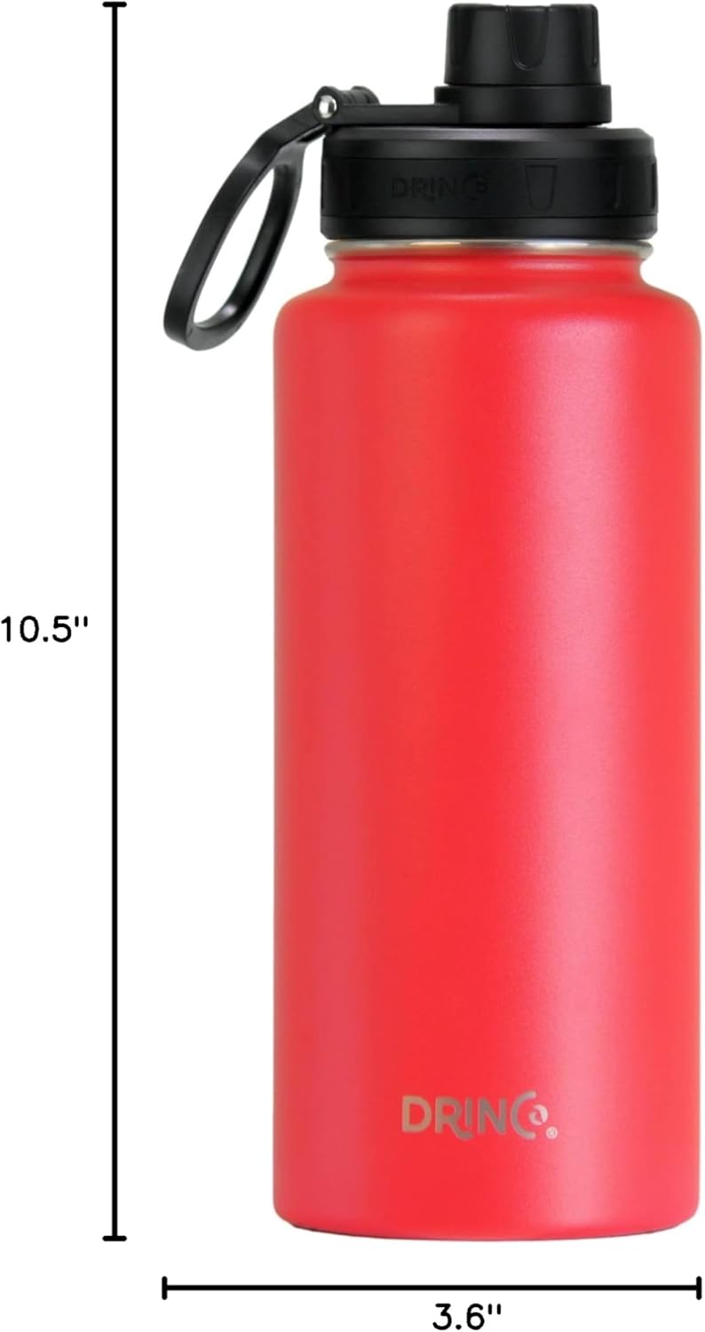 DRINCO Stainless Steel Water Bottle Spout Lid Vacuum Insulated Double Wall Water Bottle Wide Mouth (40oz 32oz 22oz 18oz 14oz) Leak Proof Keeps Cold or Hot (32 oz, 32oz Barn Red)