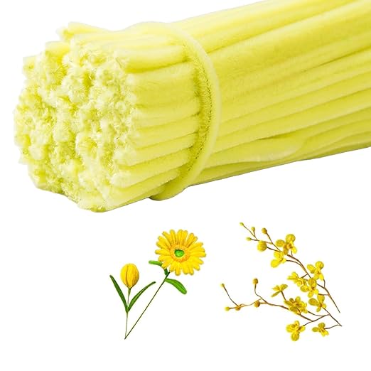 100 Pieces Pipe Cleaners Chenille Stem, Pastel Candy Color Pipe Cleaners Set for Pipe Cleaners DIY Arts Crafts Decorations, Chenille Stems Pipe Cleaners (Yellow)