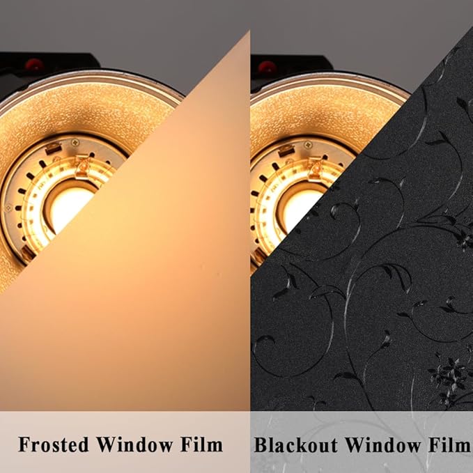 Mikomer Total Blackout Window Film,100% Light Blocking Privacy Glass Door Film Etched Flowers,Room Darkening Window Cling,No Glue/Heat Control/Anti UV for Day Sleep & High Privacy,17.5In. by 157In.