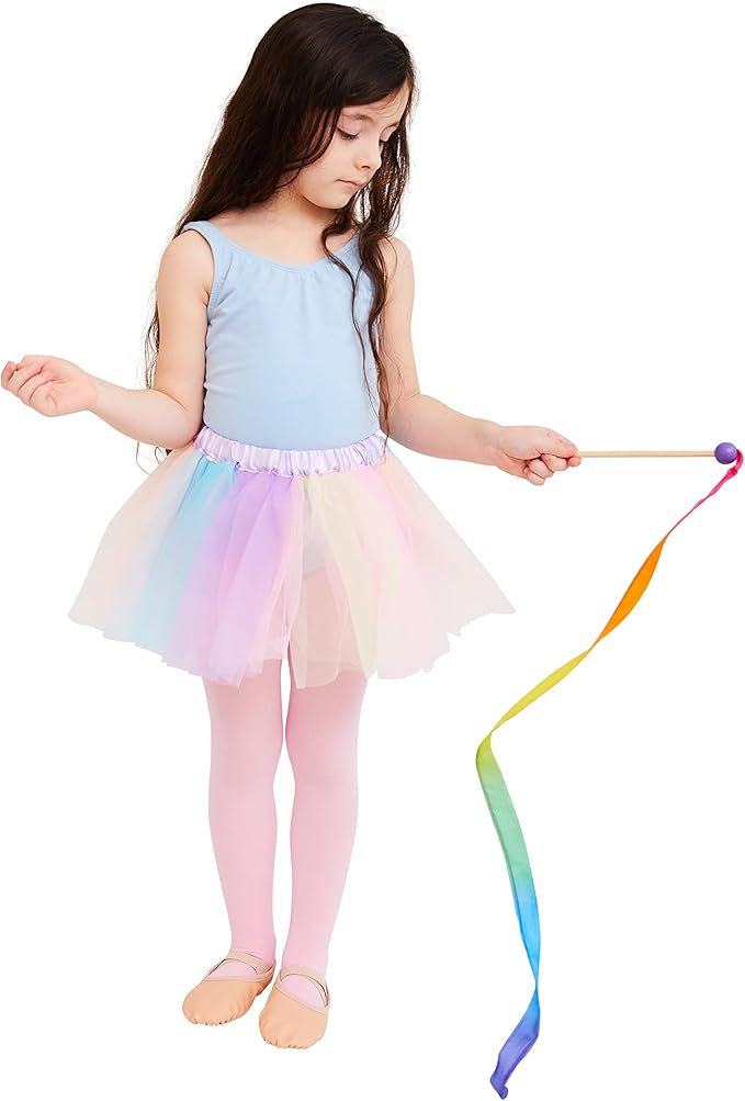 Sarah's Silks Mini Rainbow Streamer - Long Ribbon Wand for Kids, Pretend Play, Dance, Baton Stick Twirling, and Gymnastics Party Favors | 100% Silk and Wood Montessori and Waldorf Toys (1)