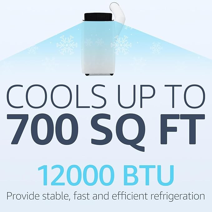 Portable Air Conditioners, 12000 BTU Powerful AC Unit Cools 550 Sq.Ft Spaces, 4-In-1 Air Conditioner Dehumidifier/Fan/Sleep Mode, Remote Control, 24H Time, Window Kit for Rooms/Officess, Black Top