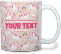 Personalized Mug for Kids - Pink Unicorn - Custom Name/Text, Ceramic Hot Chocolate/Cocoa/Coffee Cup for Girls, Birthday/Christmas/Holiday Gift - 11 oz, White Handle