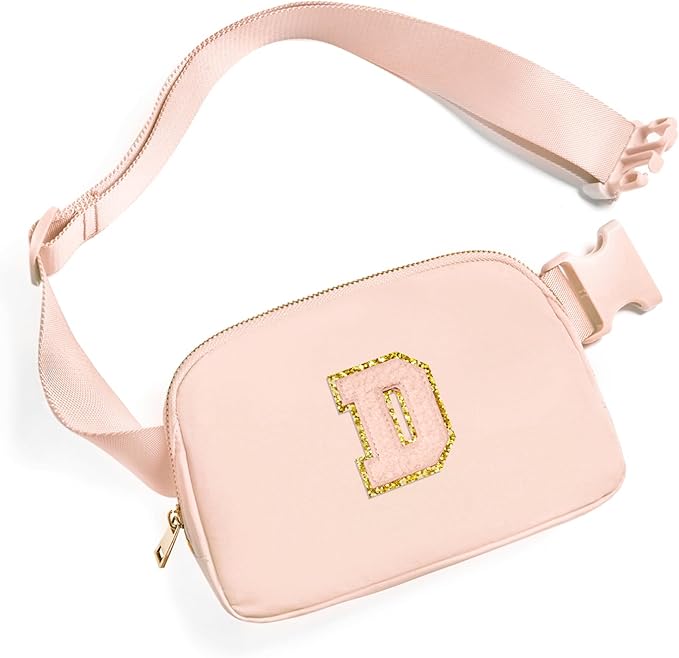 Gitus Gifts for 8 9 10 11 12 Year Old Girls Belt Bag Fanny Pack Crossbody Bags with Initial Letter Patch Cute Stuff Birthday Gifts for Teen Girls Women Personalized Trend Stuff (Coral Pink-D)