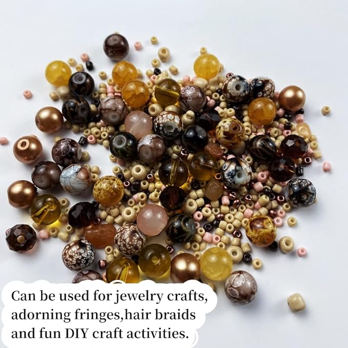 Assorted Glass Resin Beads Multi Size Colors Smooth Cracked Gravel Millet Spacer Beads for Bracelets Necklace Earring DIY Jewelry Making Craft(Light Brown Series)
