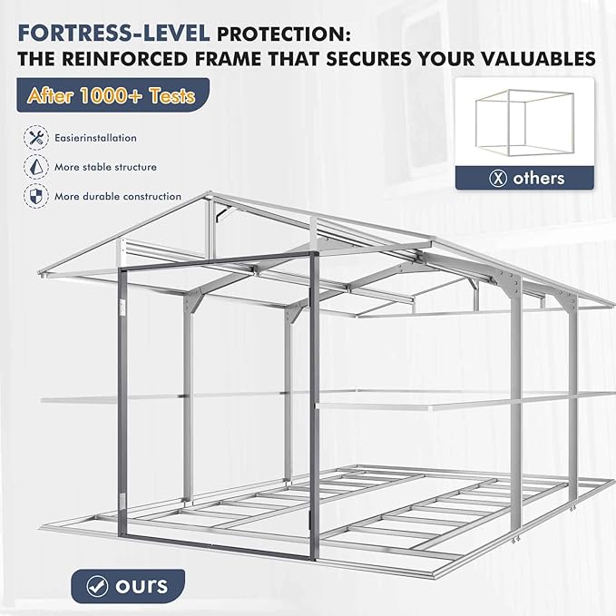 Large Metal Shed 10x16 FT with Floor Fame Kit, with Customizable Skylight and Reinforced Steel Frame, Heavy-Duty Galvanized Steel Big Garden Sheds with Base, Lockable Doors,4 Pane Windows,