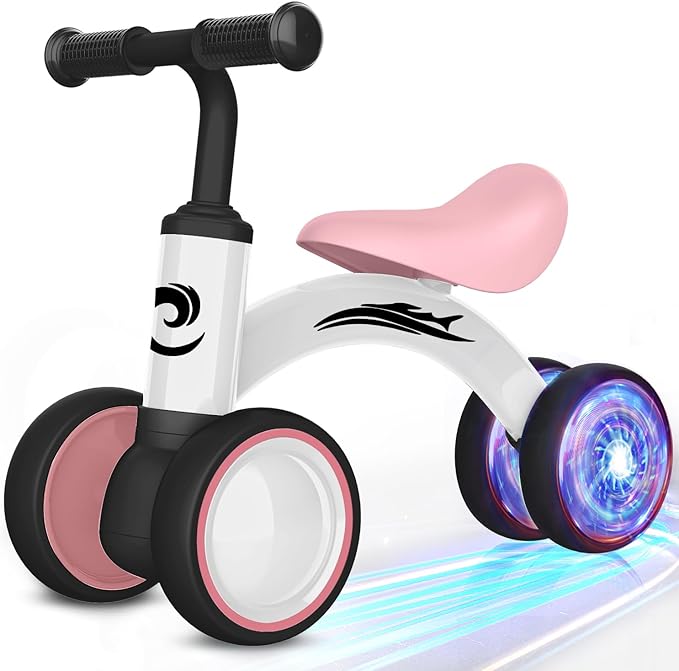 Colorful Lighting Baby Balance Bike Toys for 1 Year Old Girl Gifts, 10-36 Month Toddler Balance Bike, No Pedal 4 Silence Wheels & Soft Seat Pre-School First Riding on Toys, 1st Birthday Gifts.