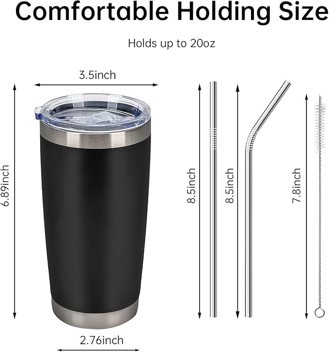 IEOVIEE 32 Pack 20oz Stainless Steel Bulk Tumblers with Lids and Straws Double Wall Insulated Travel Mug Durable Powder Coated Tumbler Bulk Cup for Cold and Hot Drinks(Black)
