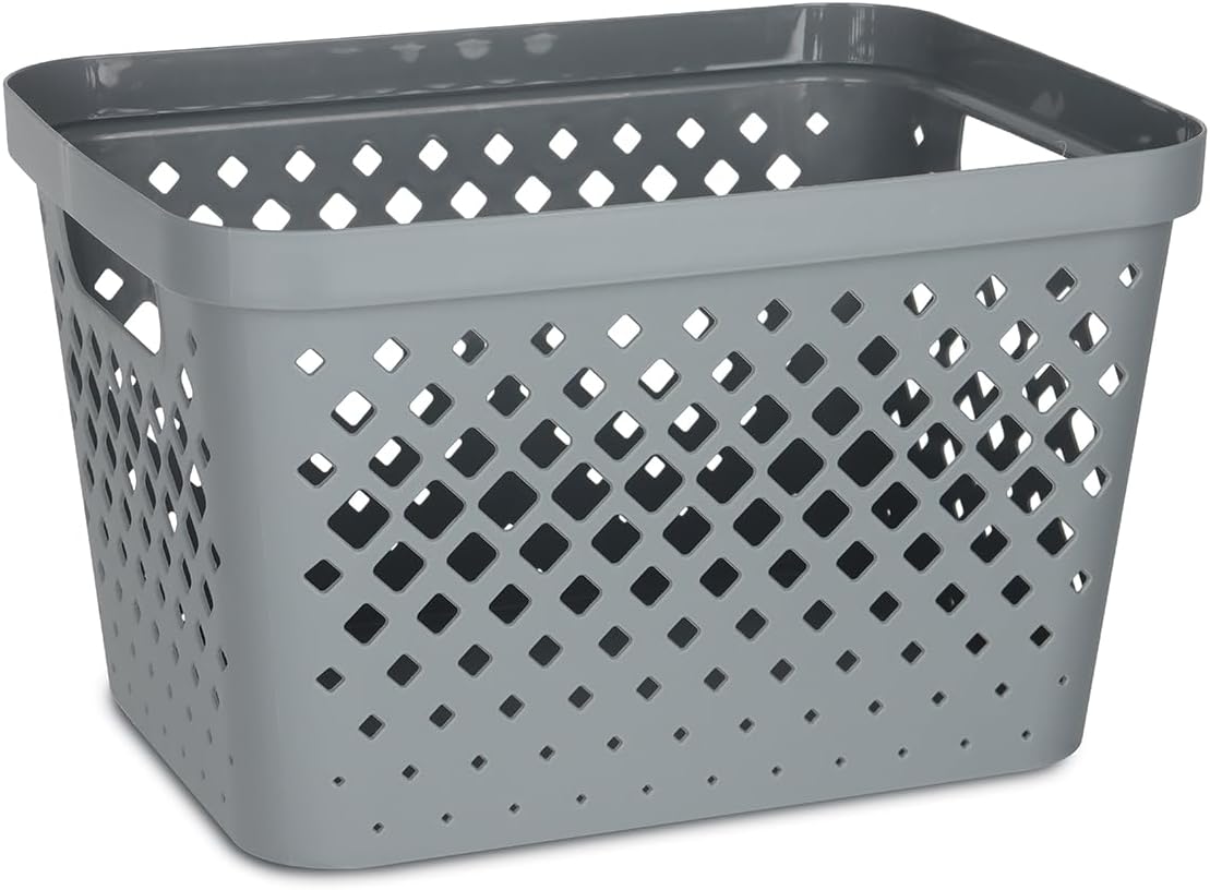 Glad Plastic Storage Basket Set, Value Pack of 6 | Open Storage Bins for Shelves, Bathroom, Pantry, Closet | Nesting Organizer Boxes with Handles, 4 Gallon, Grey
