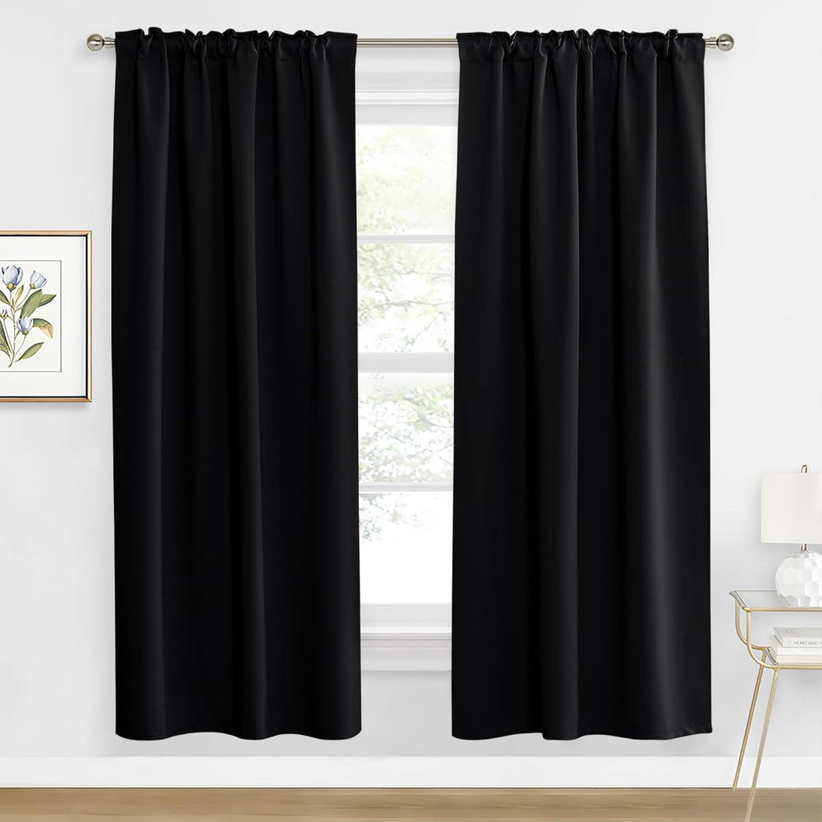 RYB HOME Blackout Curtains for Living Room, Back Tab & Rod Pocket Top Insulating Window Decor for Bedroom Dining Sliding Glass Door Home Office, W 62 x L 84, Black, 2 Panels