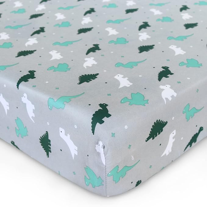 Crib Sheets for Boys or Girls 4 Pack, Baby Crib Sheets 52'' x 28'' for Standard Crib & Toddler Mattress, Soft and Breathable Material, Baby Crib Sheet Neutral, Grey Dinosaurs & Ocean